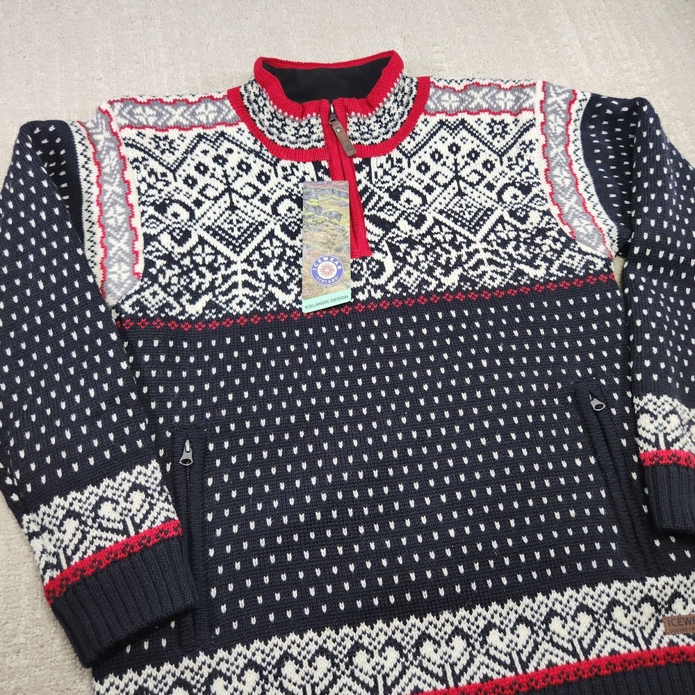 ICEWEAR Icelandic Sweater Men Large Worsted Wool Windstopper Bjorn Fair Isle NEW